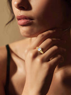 Natural Moonstone Ring 18K Gold Plated Sterling Silver, Handmade