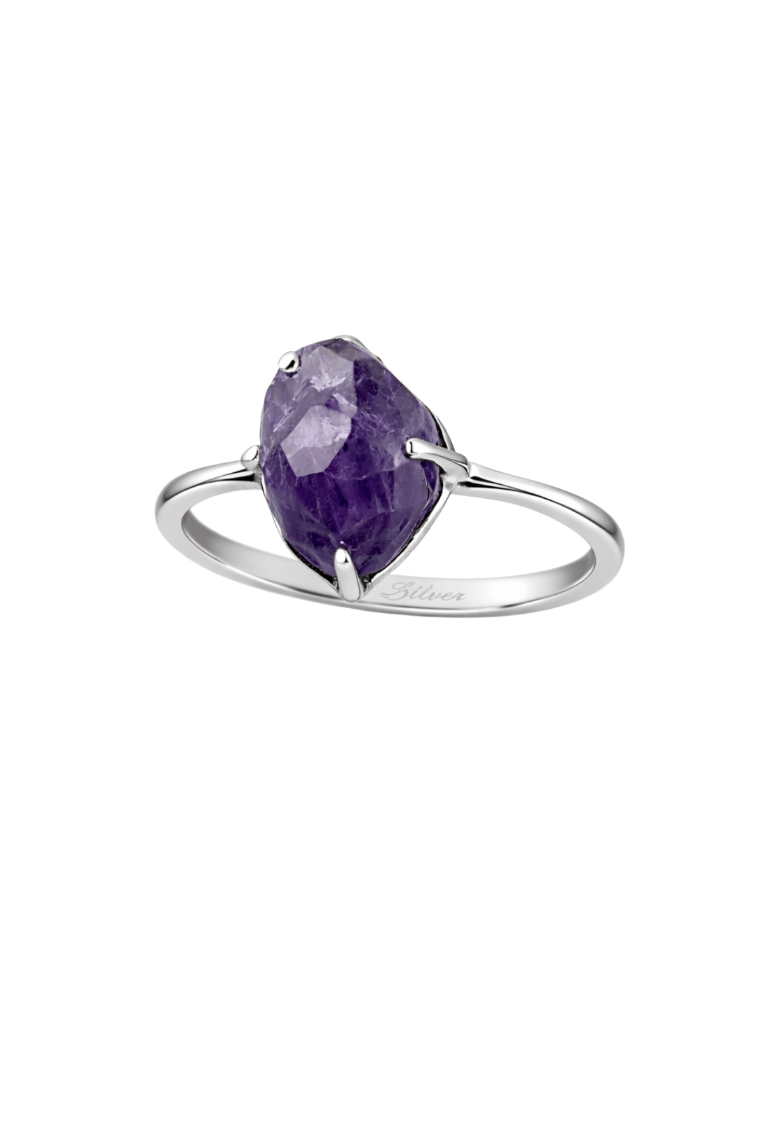 Raw Amethyst Ring Handmade 925 Sterling Silver, Dainty February Birthstone