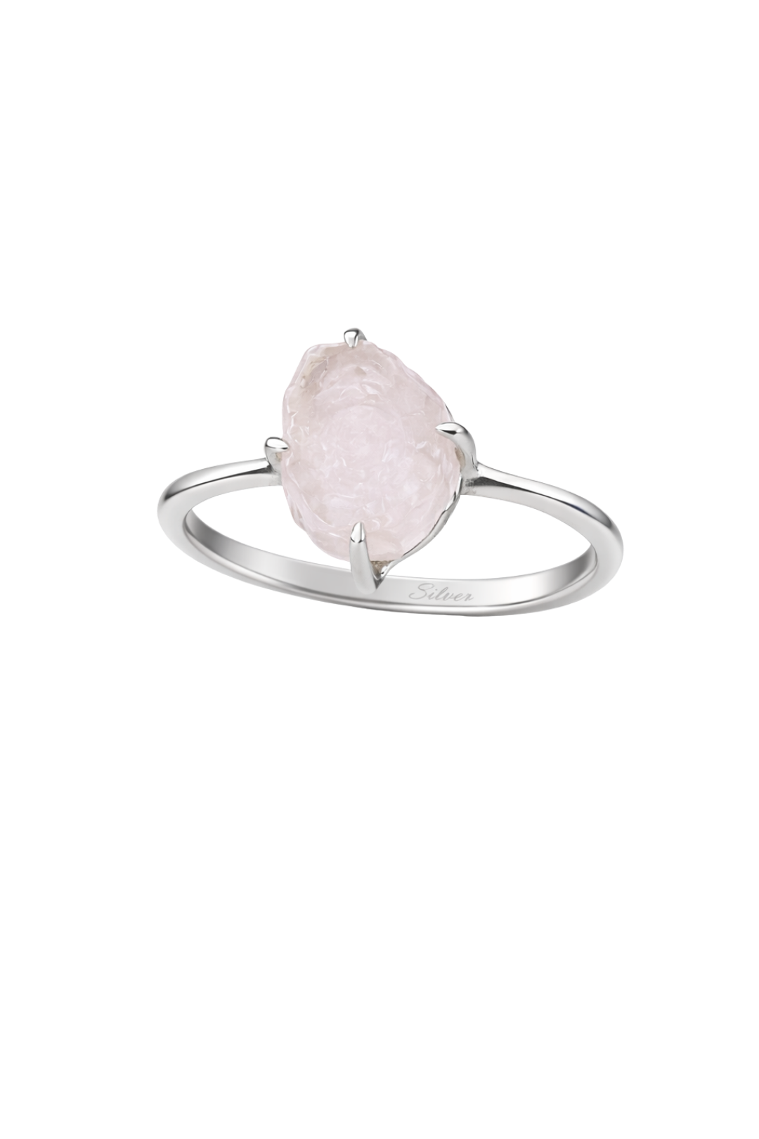 Raw Rose Quartz Ring Handmade 925 Sterling Silver, Dainty