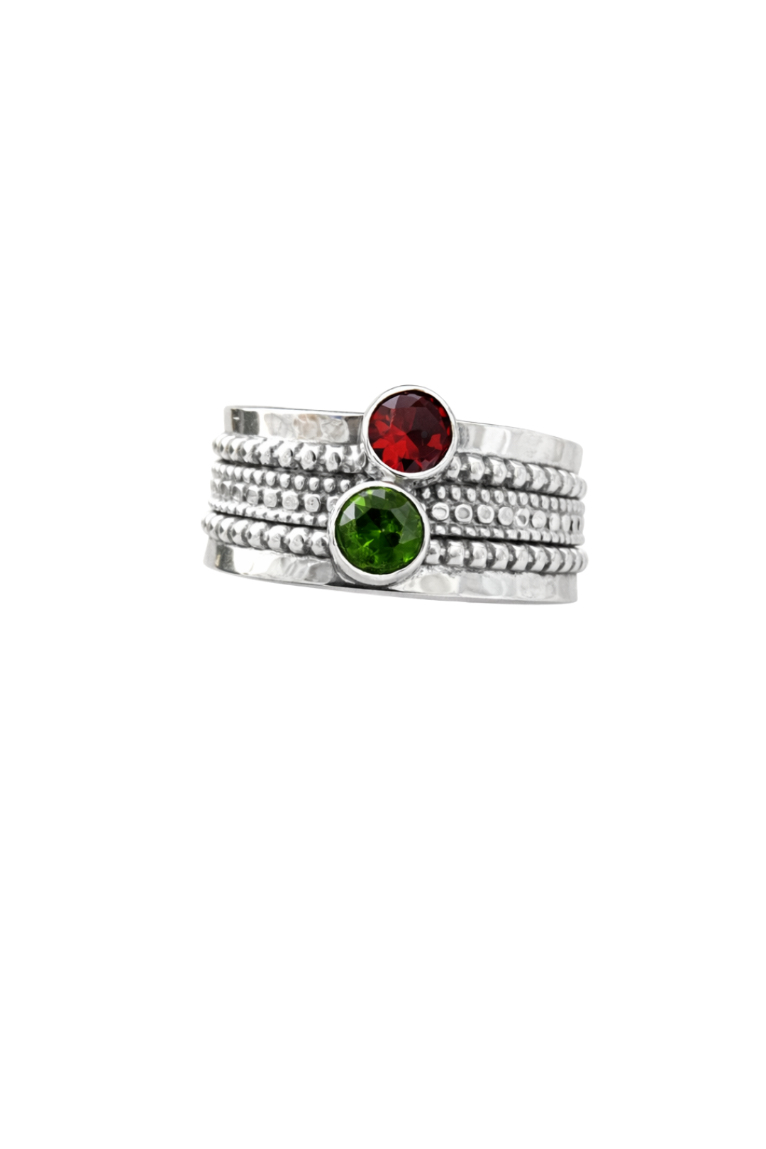Sterling Silver Spinner Ring Garnet & Peridot Fidget Band