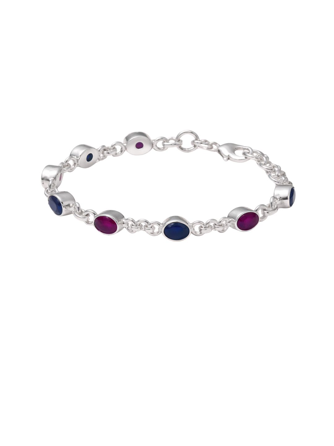 Silver bracelet with amethyst and garnet bezel-studded stones