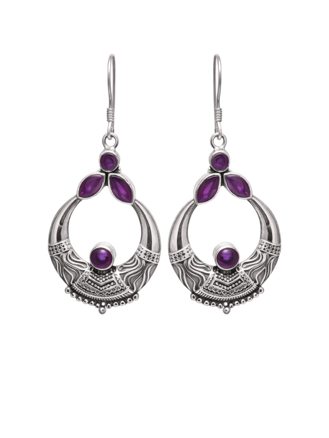 Amethyst Hoop Earrings 925 Sterling Silver Handmade Gemstone Jewellery