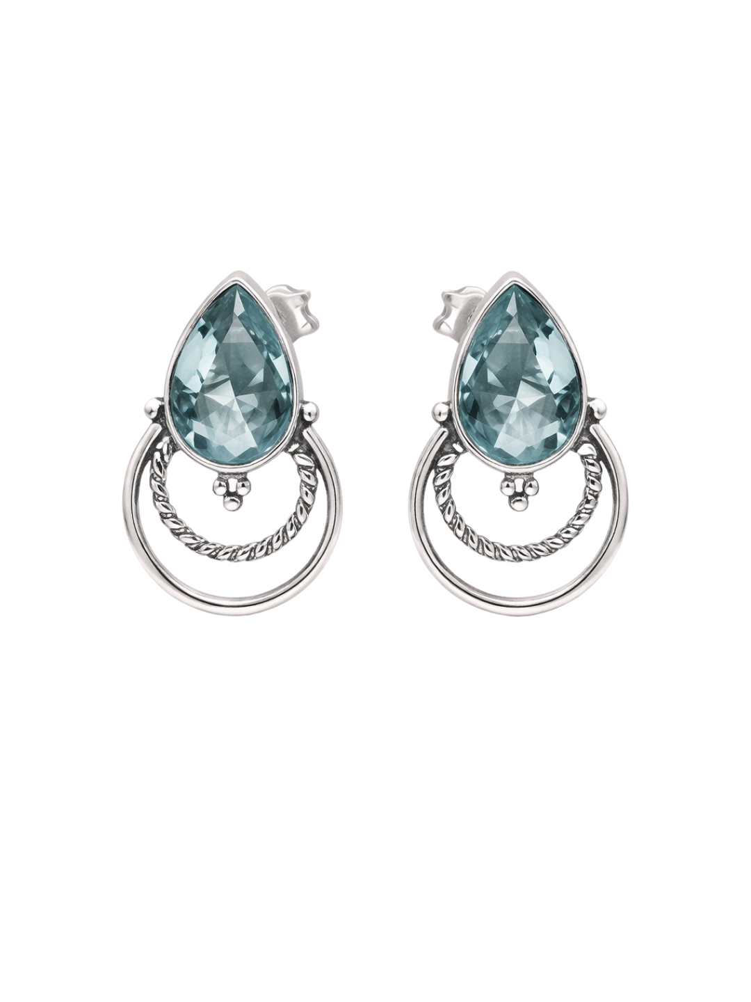 Pear Blue Topaz Stud Earrings 925 Sterling Silver Handmade Gemstone Jewellery