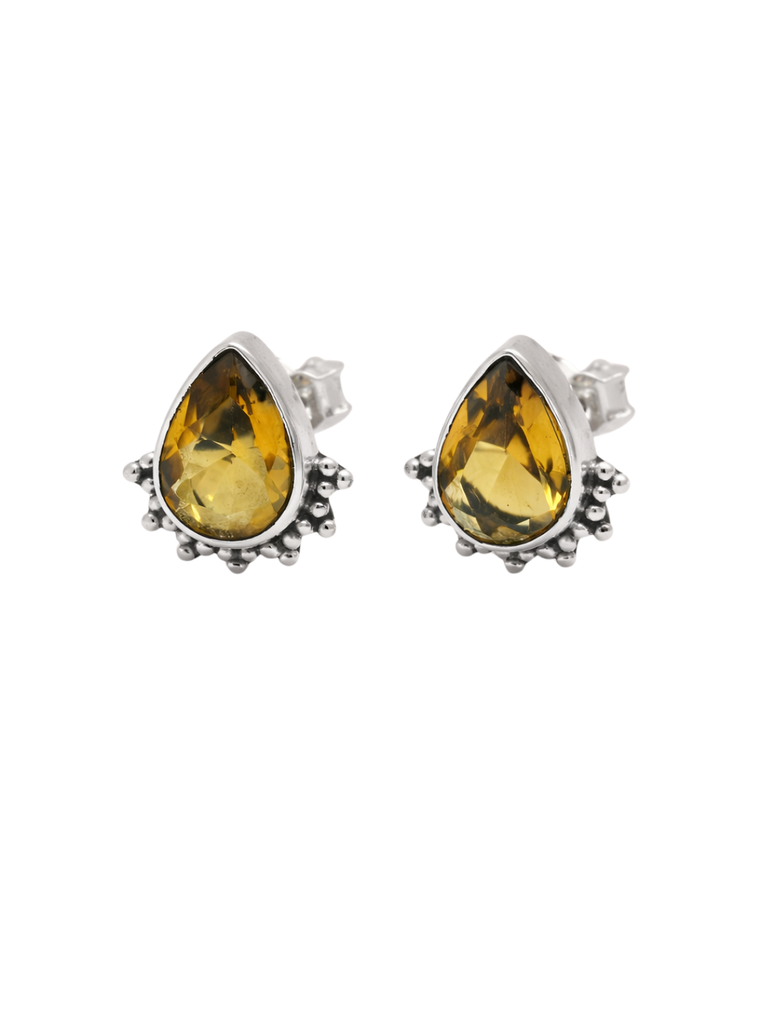 Pear Citrine Stud Earrings 925 Sterling Silver Handmade Gemstone Jewellery