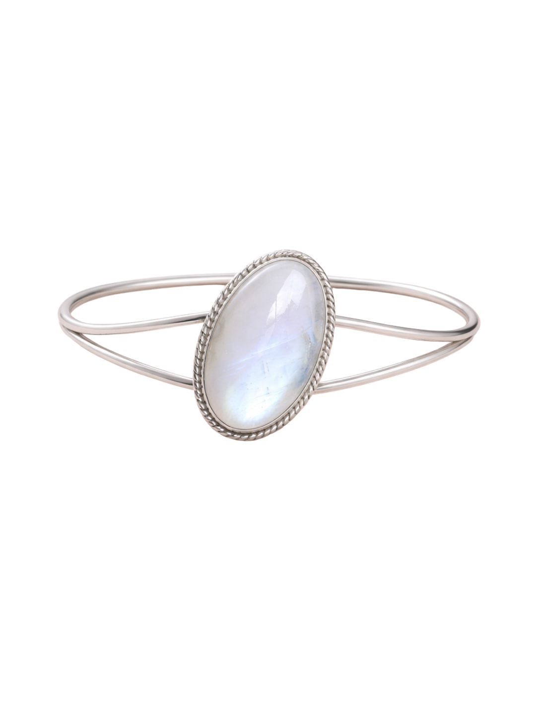 Rainbow Moonstone Cuff Bracelet Handmade 925 Sterling Silver Adjustable Bangle