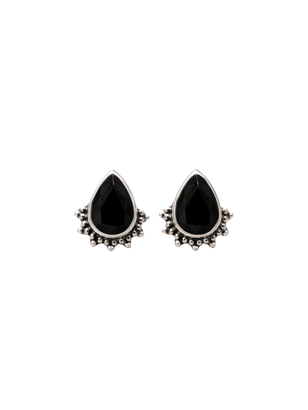 Pear Black Onyx Sterling Silver Studs Handmade Minimalist Earrings