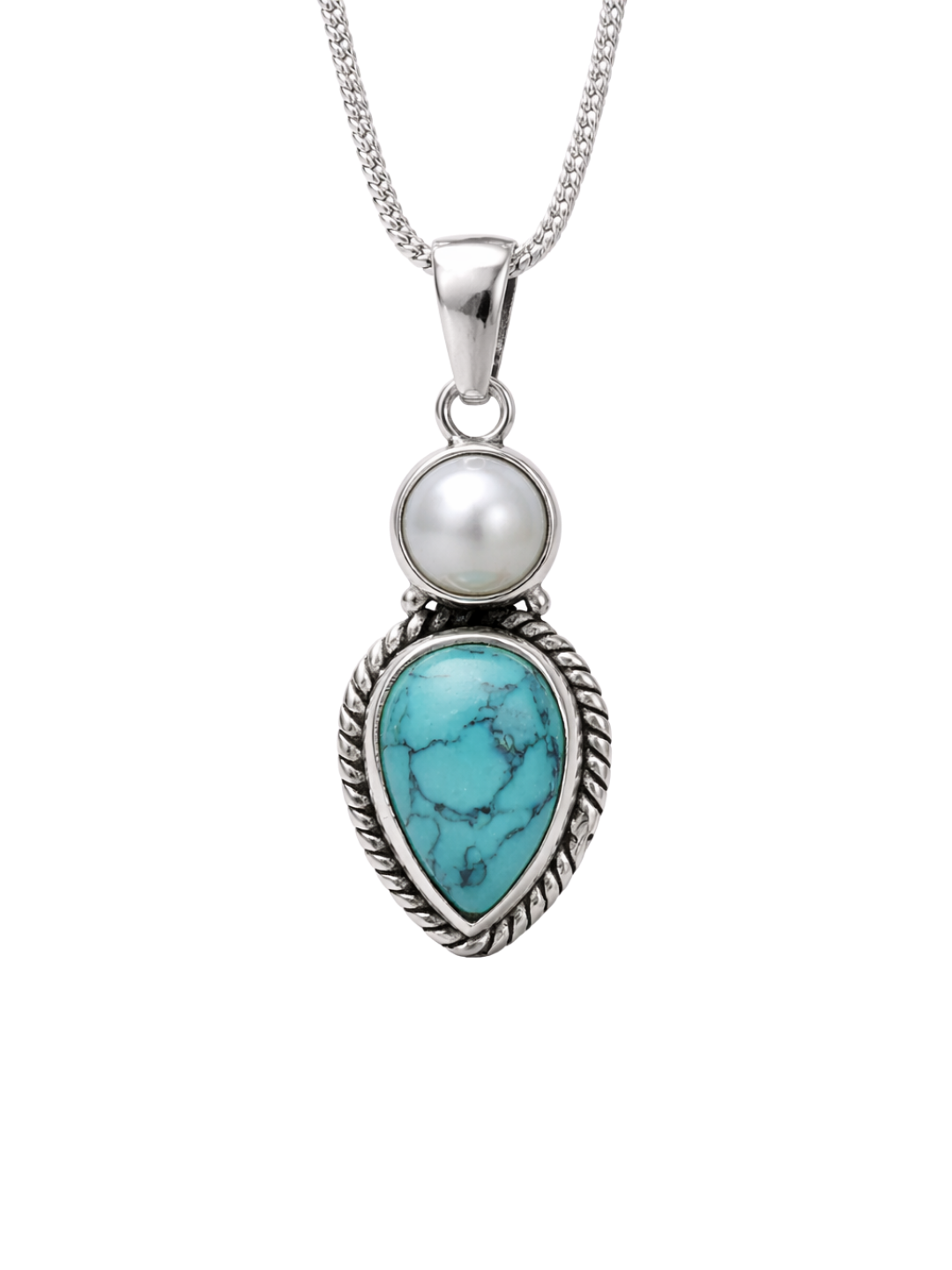 Handmade Pearl & Turquoise 925 Sterling Silver Pendant