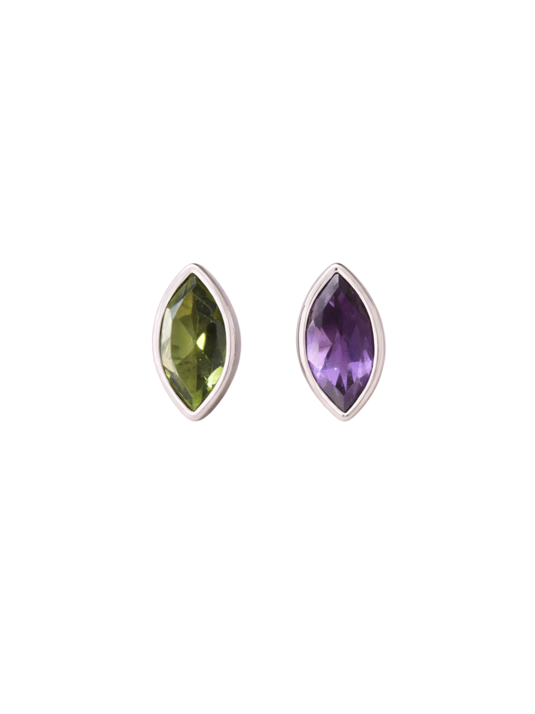 Peridot Amethyst Earrings Mismatched Sterling Silver Studs