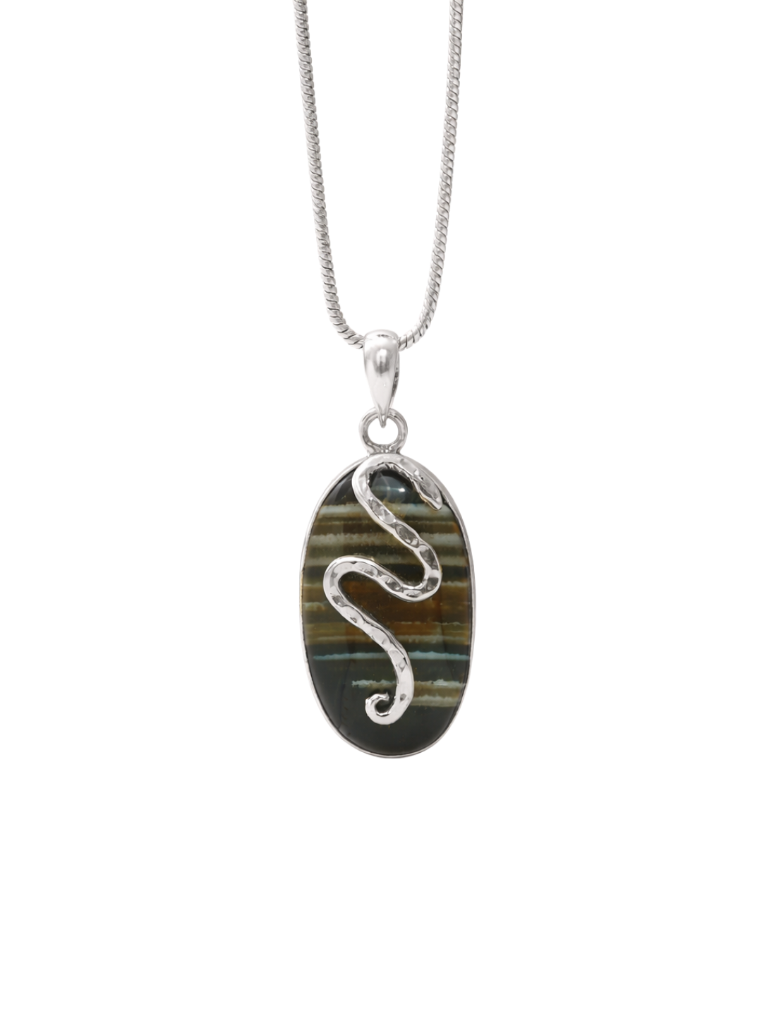 Botswana Agate Silver Pendant Handmade Sterling Serpent Design