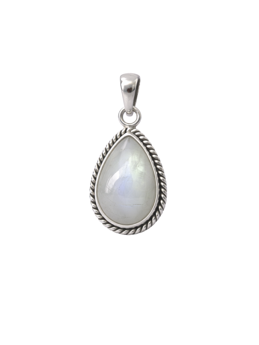 Teardrop Rainbow Moonstone Pendant Handmade Sterling Silver