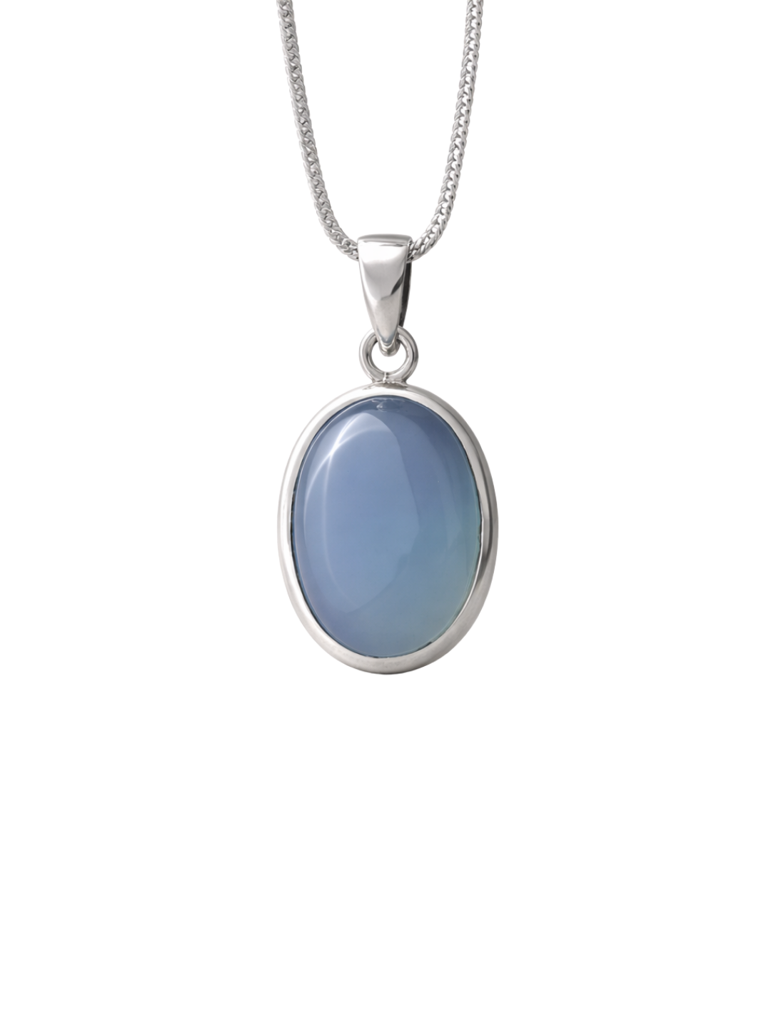 Chalcedony Pendant Handmade 925 Sterling Silver, Minimalist Oval Stone