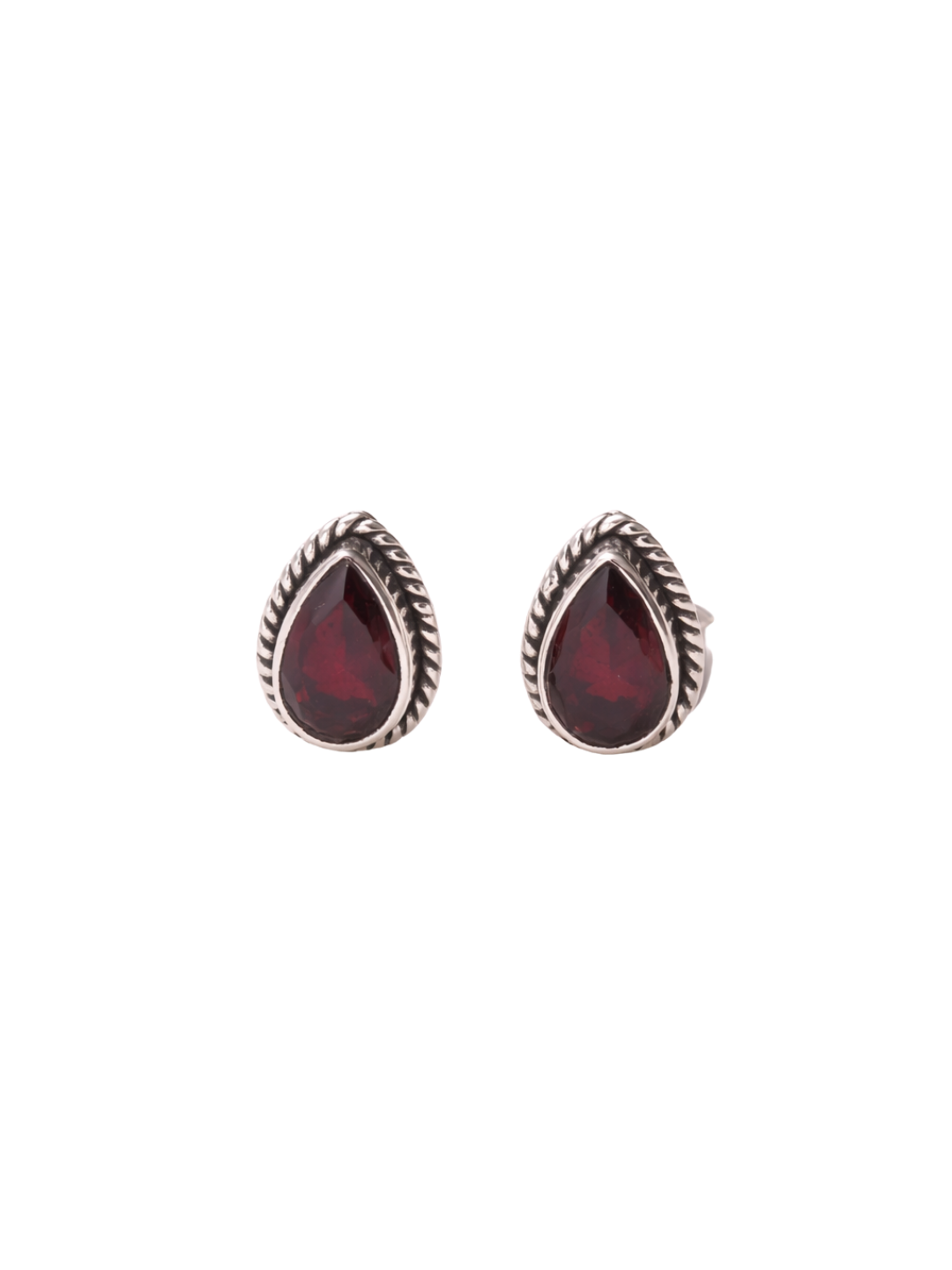 Handmade Pear Garnet Studs 925 Sterling Silver Earrings