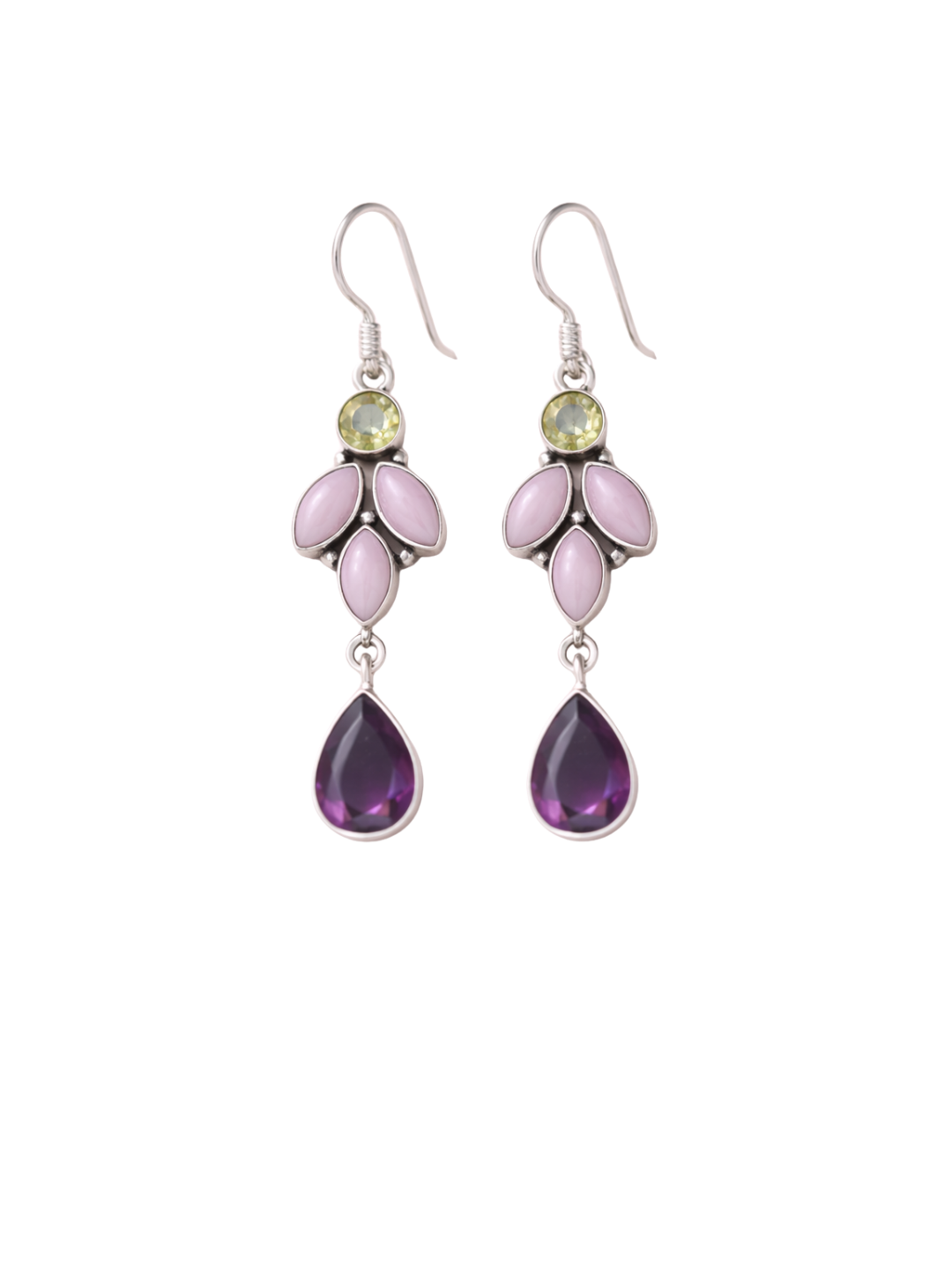 Handmade Quartz & Onyx Sterling Silver Dangle Earrings