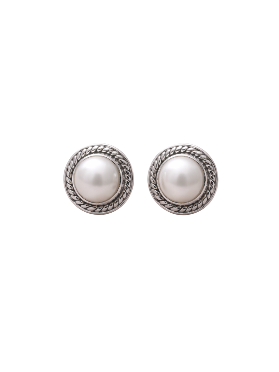 Handmade Sterling Silver Pearl Stud Earrings Round 925 Silver