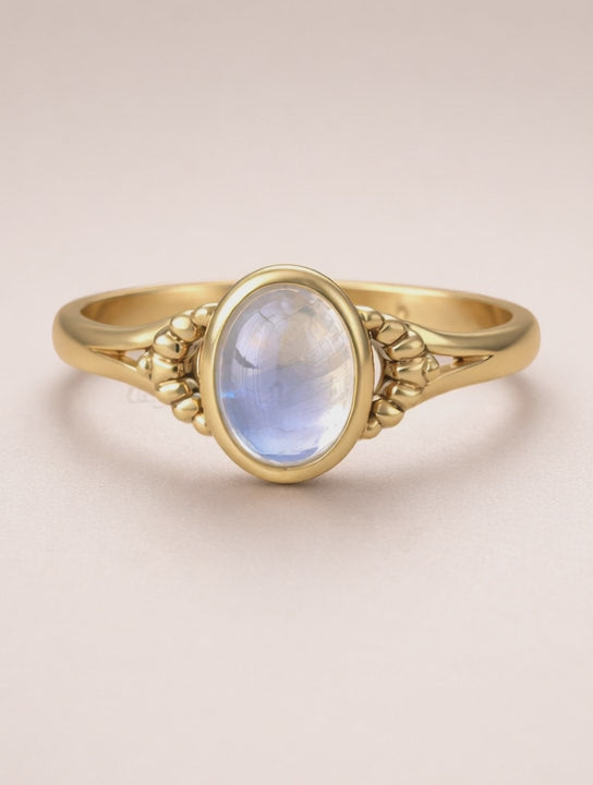 Natural Moonstone Ring 18K Gold Plated Sterling Silver, Handmade